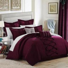 Imagem de Jogo De Cama Casal Queen Bordô 11 Peças Em Percal 300 Fios - Casa Da F