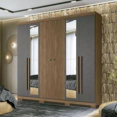 Imagem de Guarda Roupa Casal Ripado 6 Portas 4 Gavetas com Espelhos e Pés Antony Jatobá/grafite