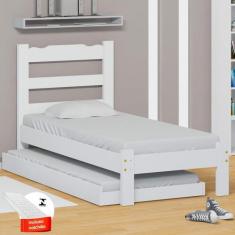Imagem de Cama De Solteiro De Madeira Com Auxiliar E 2 Colchões Branco Esmeralda