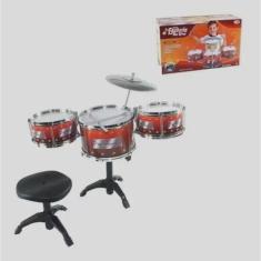 Imagem de Bateria Musical Infantil com 3 tambores + Banqueta - dm toys