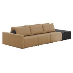 Imagem de Sofá Ilha 3 Lugares Living 402cm Modulado Para Sala Lary Linho/Pu Pto