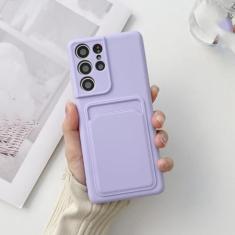 Imagem de Capa de telefone com compartimento para cartão de carteira de silicone líquido para Samsung A32 4G 5G A12 A42 A52 A72 S21 Plus S20 FE Note 20 Capa traseira ultramacia, roxa, para Samsung A12