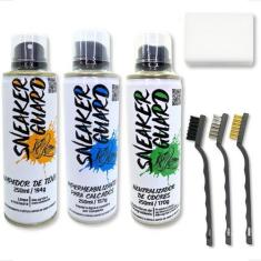Imagem de Kit Limpa Impermeabiliza Tira Odor Tênis Sneakers + Escovas - Sneaker