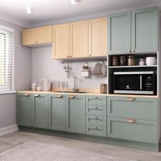 Imagem de Cozinha Modulada 5 Peças com Tampo 1 Torre 2 Aéreos 2 Balcões Arizona Cabecasa Madeiramadeira Figueira/Menta