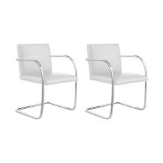 Imagem de Kit 2 Cadeiras Brno Para Escritório Couro Sintético Branco Tubular Cromada Cor Branco