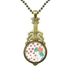 Imagem de DIYthinker Colar de tinta de planta de flor laranja, joia antiga pingente de música de guitarra