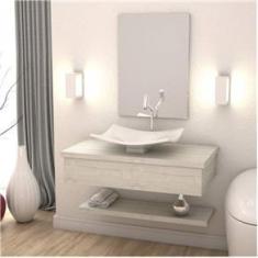 Imagem de Bancada para Banheiro 80cm com Cuba Folha F44 Prateleira e Espelheira 806w Metrópole