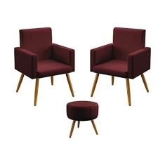 Imagem de Kit 2 Poltronas Decorativas Vega e Puff Solar Suede Bordô Aradecor