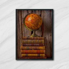 Imagem de Quadro Decorativo Globo e Livros 45x34cm
