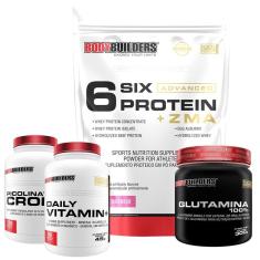 Imagem de Kit Whey Protein com ZMA 2kg+ Cromo 100caps+ Daily Vitamin 90caps+ Glutamina 300g- Bodybuilders-Unissex