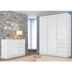 Imagem de Quarto Para Bebê Perola Com Guarda Roupa 3 Porta E 4 Gavetas 100% Mdf