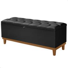 Imagem de Recamier Baú Dubai Material Sintético Preto Queen 1,50M Estofado Base