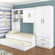 Imagem de Quarto Infantil Com Cama, Cama Auxiliar, Armário Aéreo, Guarda Roupa C