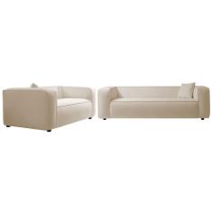 Imagem de Kit Sofá 3 Lugares 180cm E Poltrona Decorativa Escritório Orgânico Cecília Linho Adj Decor Bege