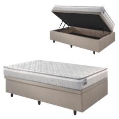 Imagem de Base Box Baú 88x188 Linho Bege com Colchão Hanover Inducol