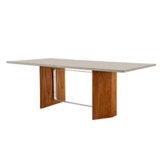 Imagem de Mesa para Sala de Jantar Pillar 220cm Madeira Com Vidro e detalhe em metal Moderna Mobília