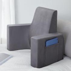Imagem de Travesseiro de leitura para sentar na cama adulto, travesseiro de costas para cama sentado com braço e bolsos, almofada de suporte para as costas de espuma sólida para ler, jogar, relaxar ou assistir