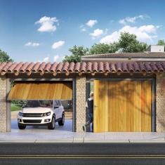 Imagem de Portão Contrapeso de Aço com Painel em Madeira e Batente em Aço Galvanizado 220x245 Req: 12 Natural