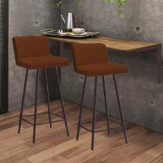 Imagem de Kit Mesa Suspensa de Parede Fixa MDF Castanho + 2 Banquetas Lexi Ferro Marrom Suede Terracota - Ahazzo Móveis