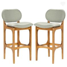 Imagem de Kit 2 Banquetas Alta Estofada Rafine Madeira Maciça Castanho Linho Verde