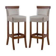 Imagem de Kit 2 Banquetas Alta com Encosto Estofada 36x100 Cm Diamantina Madeira Maciça Linho Bege M58 - RMI