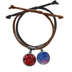Imagem de DIYthinker Pulseira de couro com corrente de mão para o Dia dos Namorados com corações rosa e preto