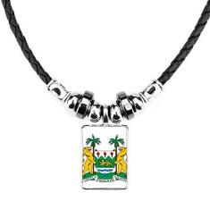 Imagem de DIYthinker Colar com emblema nacional da África da Serra Leoa, pingente de corda de couro feito à mão