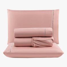 Imagem de Jogo De Lençol Peletizado 400 Fios Casal 4 Peças Barato - Casa - Hotel - Pousada - Salmão