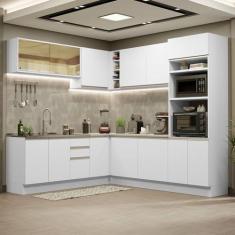 Imagem de Cozinha Completa de Canto Madesa Glamy 459001 com Armário e Balcão (sem Tampo e Pia) - Branco