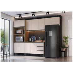 Imagem de Cozinha Modulada 5 Peças Tampo Aéreo 3 Portas Balcão 2 Portas Paneleiro Quiditá Montana/Fumê