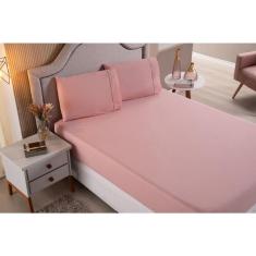 Imagem de Jogo de Cama Lençol Casal Super King 3 Peças Rosê Liso 100% Algodão