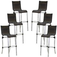 Imagem de Conjunto De 6 Banquetas Haiti Em Alumínio Para Cozinha Trama Pedra Ferro