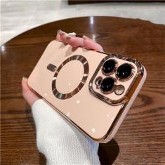 Imagem de Para iPhone 15 Pro Max Capa de telefone com moldura quadrada magnética para iPhone 11 12 13 14 Plus Capa protetora de lente, capa magnética rosa, para iPhone 14 Plus