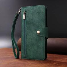 Imagem de Carteira rebite fivela estojo de couro com zíper para Samsung Galaxy S23 Ultra S22 S21 Plus S20 FE S10 Plus S9 S8 Note 20 Ultra 10 Lite 9, verde, para Galaxy S10 Lite
