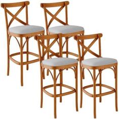 Imagem de Kit 04 Banquetas Altas Cozinha Bancada Bar Sala de Jantar Estofada Ávila L02 Linho Cinza - Lyam