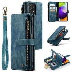 Imagem de UEEBAI Capa carteira para Samsung Galaxy A52 4G/5G A52S 5G, capa de telefone premium feita à mão de couro PU com compartimentos para cartões, fecho magnético, bolso com zíper, suporte, capa flip com