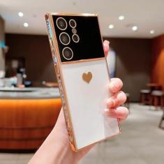 Imagem de Capa de coração de amor de cor sólida para Samsung S23 Ultra S22 Plus S21 S20 FE A52 A24 A54 A14 A53 A23 A13 Capa transparente de proteção de lente, dourada, para Samsung A53 5G