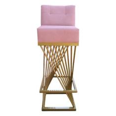 Imagem de Banqueta Luma Base De Ferro Sued Rosa Bebê - D'classe Decor