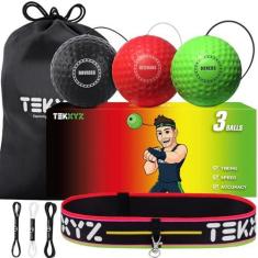 Imagem de TEKXYZ Bola de boxe reflexo, bola de boxe com 3 níveis de dificuldade com faixa de cabeça, mais macia do que bola de tênis, perfeita para reação, agilidade, velocidade de perfuração, habilidade de