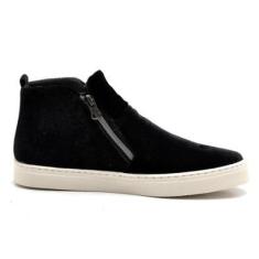 Imagem de Tênis Feminino Couro Cano Curto Sola Reta Estilo Botinha Jovem Luxuosa Veludo Moda Fashion Conforto-Feminino