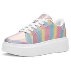 Imagem de Akk Tênis de plataforma branca para mulheres – Tênis de caminhada de couro clássico ultraleve, confortável, com cadarço, moderno, casual, para uso interno e externo, viagens e trabalho, Multicor, 38