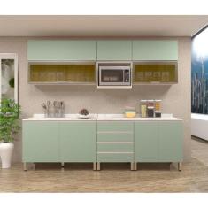 Imagem de Armário De Cozinha 8 Peças Com Tampo Crema Com Verde - OUTRAS MARCAS