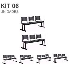 Imagem de Kit 06 Cadeiras Longarinas PLÁSTICAS 03 Lugares – Cor PRETA – 23022