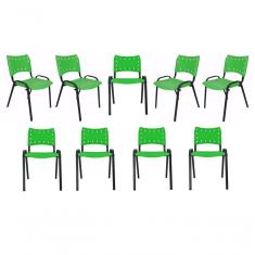 Imagem de Kit 9 Cadeiras Iso Para Escola Escritório Comércio Verde Base Preta