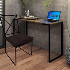 Imagem de Kit Escritório Clark Cadeira e Mesa Industrial Ferro Preto Tampo MDF Freijó Sintético Marrom - Ahz Móveis