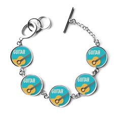 Imagem de DIYthinker Pulseira de guitarra com estampa azul ilustrada de música com pingente de corrente