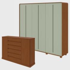 Imagem de Conjunto de Guarda-Roupa Casal Loop 6 Portas com Pés e Cômoda 2 Portas Vedra Frassino/Salvia