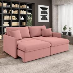 Imagem de Sofá Reclinável E Retrátil Gandalf Bipartido 194cm Caixa Zero Com Almofadas Veludo Rosê G33 - Gran