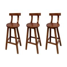 Imagem de Kit 3 Banquetas Altas de Madeira com Encosto Girafa Imbuia