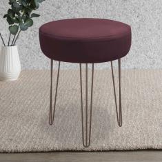 Imagem de Banqueta Puff Jullia Luxo 55cm Industrial Ferro Marrom Suede Bordô - Ahazzo Móveis